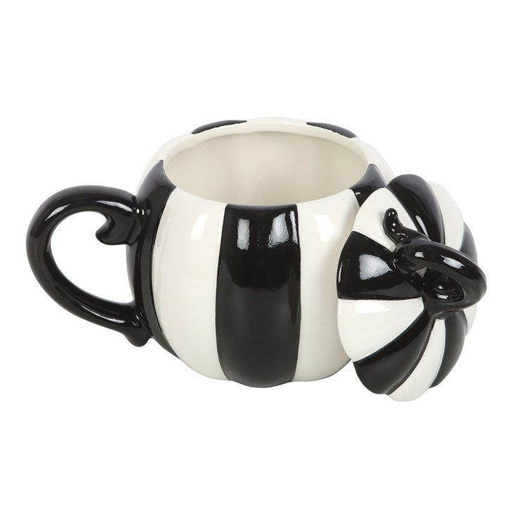 Mug avec couvercle à motif citrouille rayé noir et blanc Something Different Wholesale