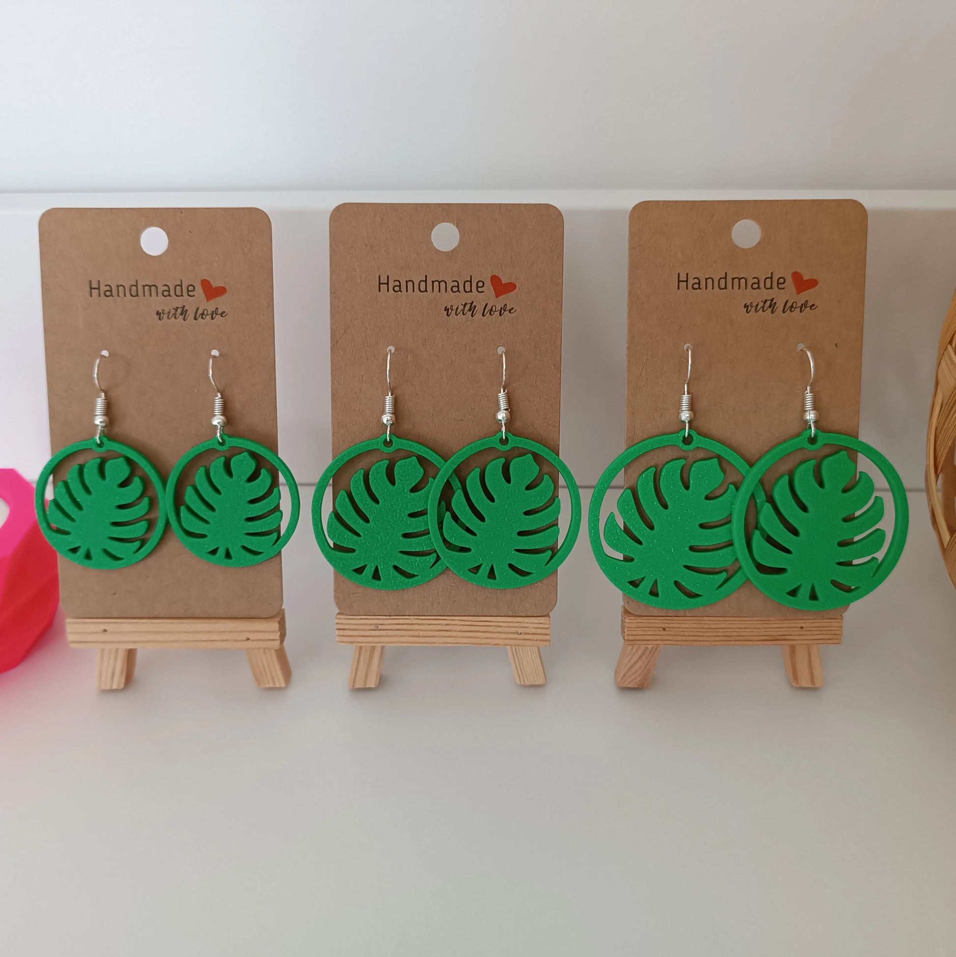 Boucles d'oreilles Monstera Vert Bambou Pomme Caramel