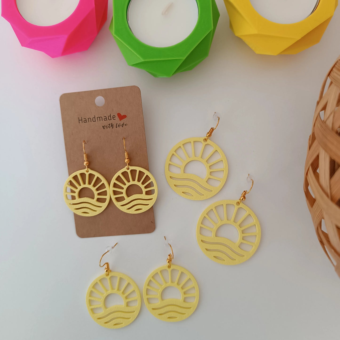 Boucles d'oreilles Soleil Vague Jaune Clair Pomme Caramel