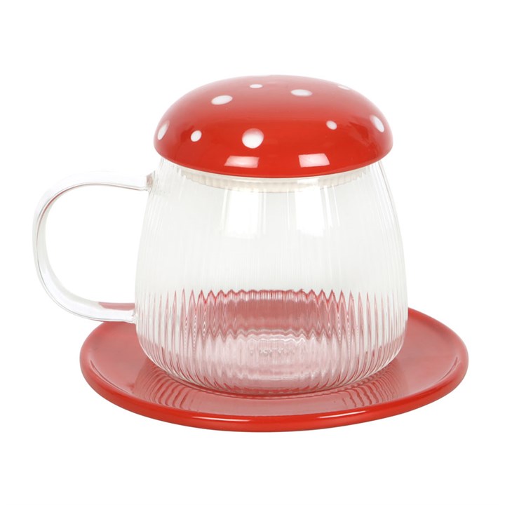 Tasse en Verre et Soucoupe Rouge Champignon Something Different Wholesale