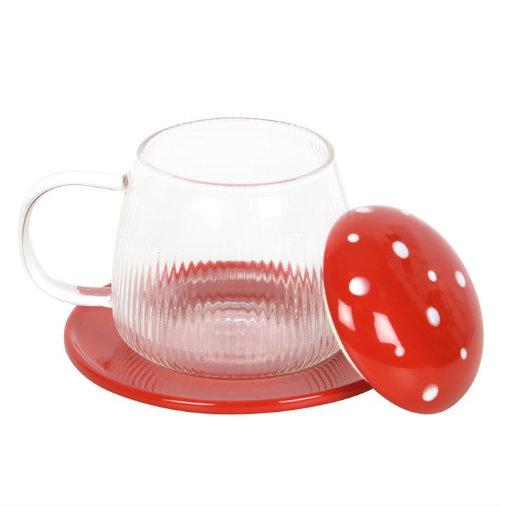 Tasse en Verre et Soucoupe Rouge Champignon Something Different Wholesale