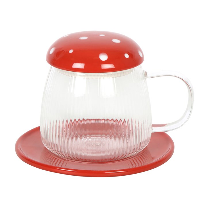 Tasse en Verre et Soucoupe Rouge Champignon Something Different Wholesale