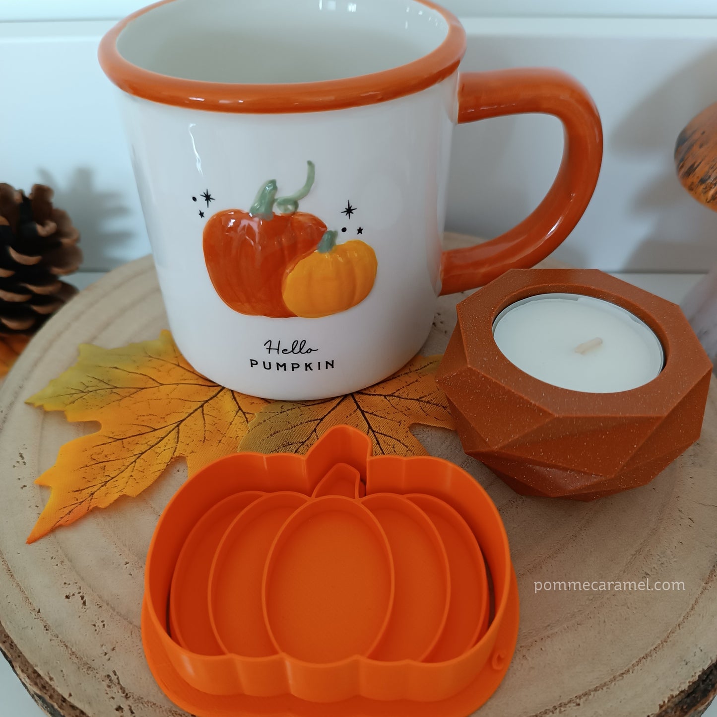 Mug citrouille Hello Pumpkin - Emporte-Pièce Tampon Citrouille Orange - Bougeoir Orange pailleté CGB Giftware