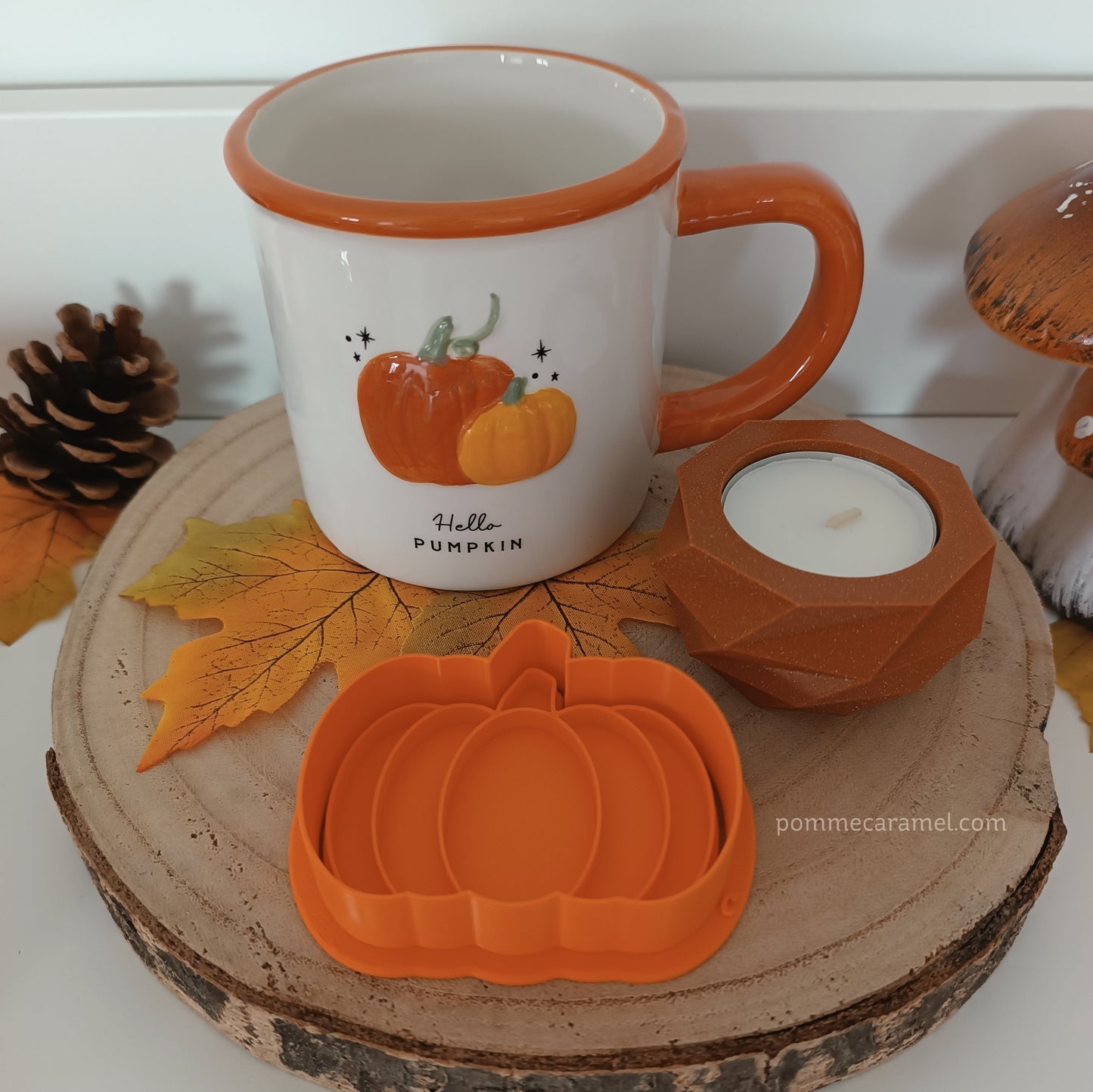 Mug citrouille Hello Pumpkin - Emporte-Pièce Tampon Citrouille Orange - Bougeoir Orange pailleté CGB Giftware