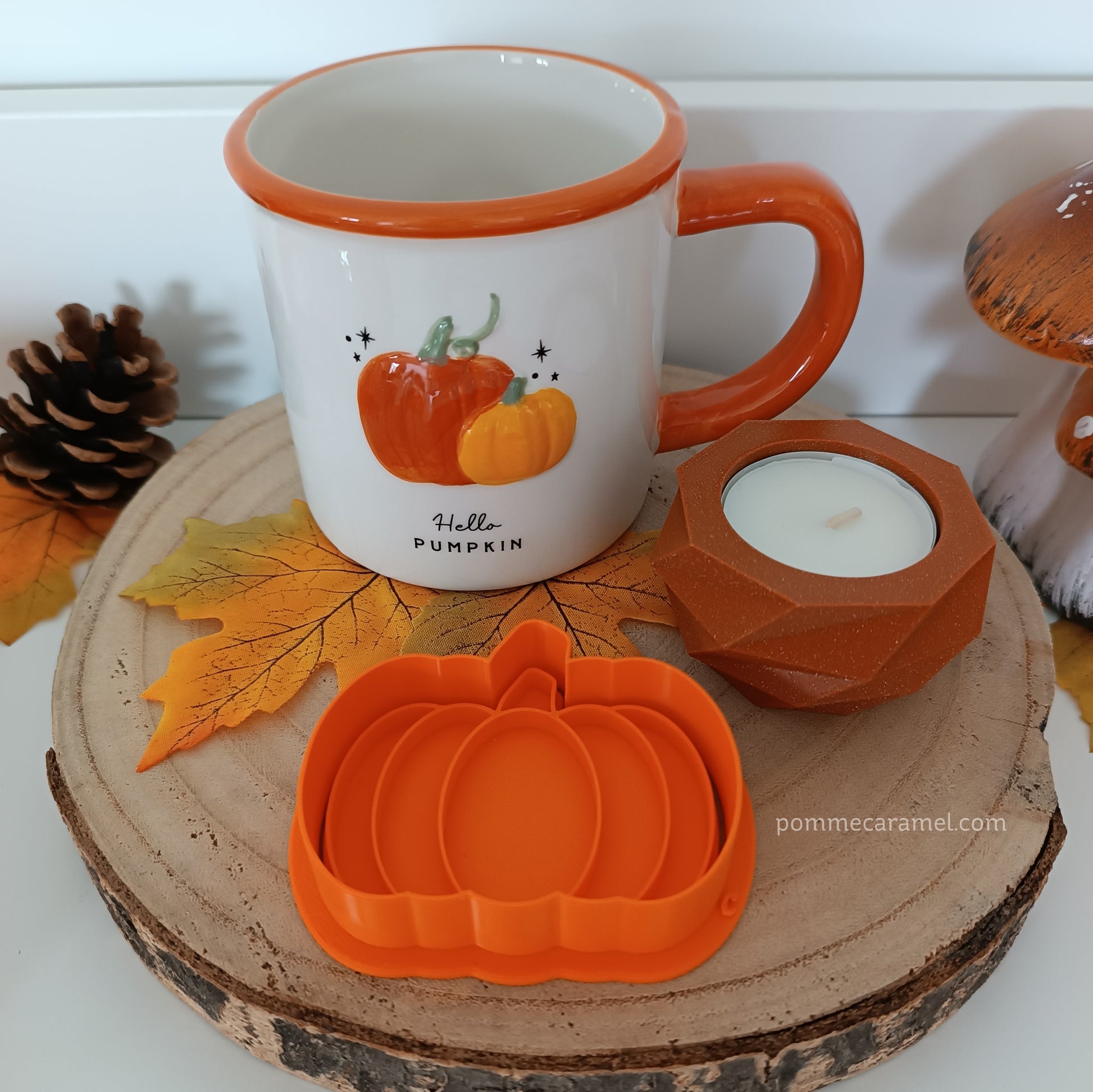 Mug citrouille Hello Pumpkin - Emporte-Pièce Tampon Citrouille Orange - Bougeoir Orange pailleté CGB Giftware