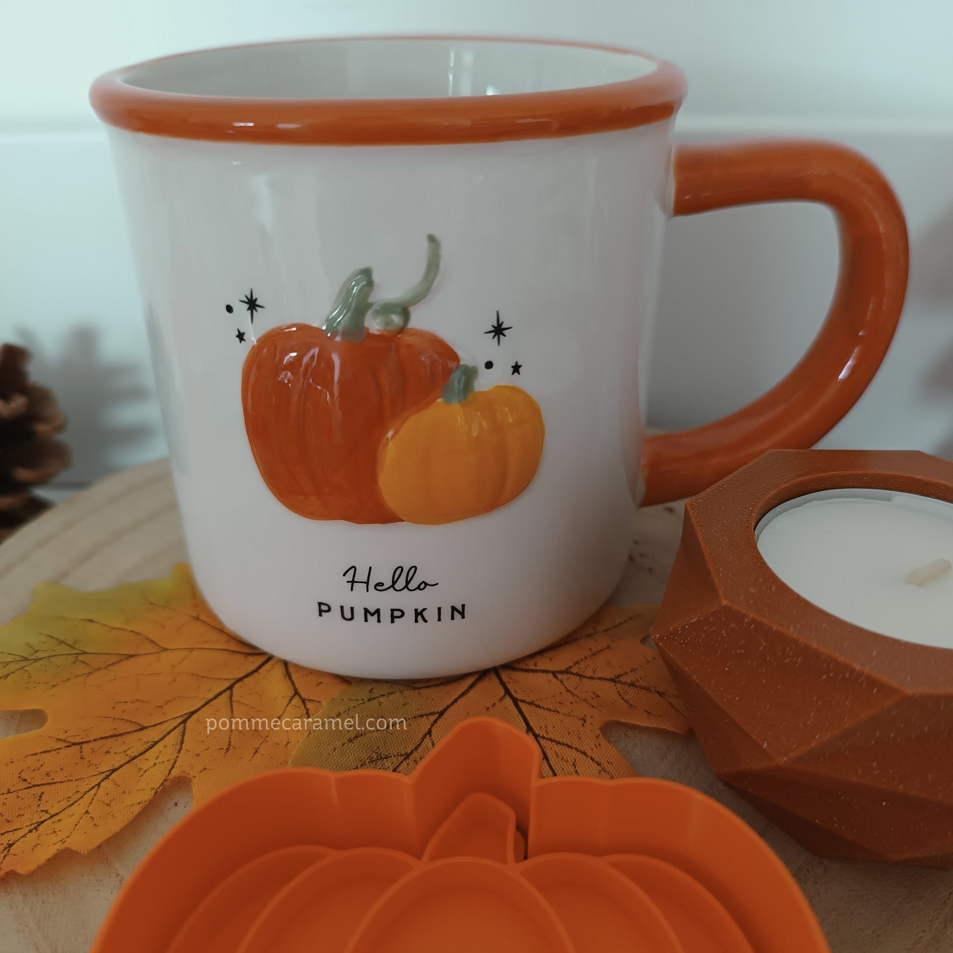 Mug citrouille Hello Pumpkin - Emporte-Pièce Tampon Citrouille Orange - Bougeoir Orange pailleté CGB Giftware
