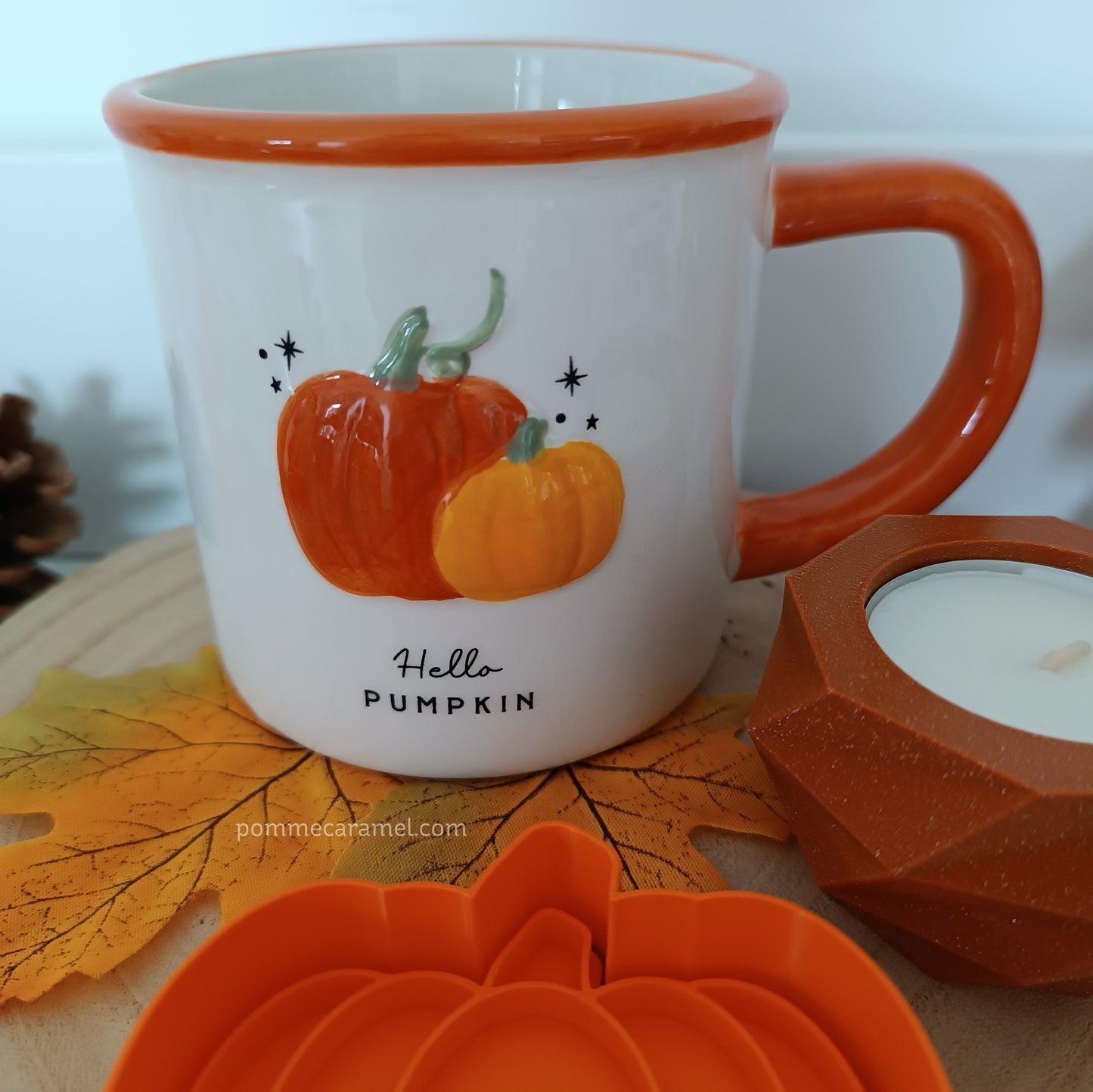 Mug citrouille Hello Pumpkin - Emporte-Pièce Tampon Citrouille Orange - Bougeoir Orange pailleté CGB Giftware