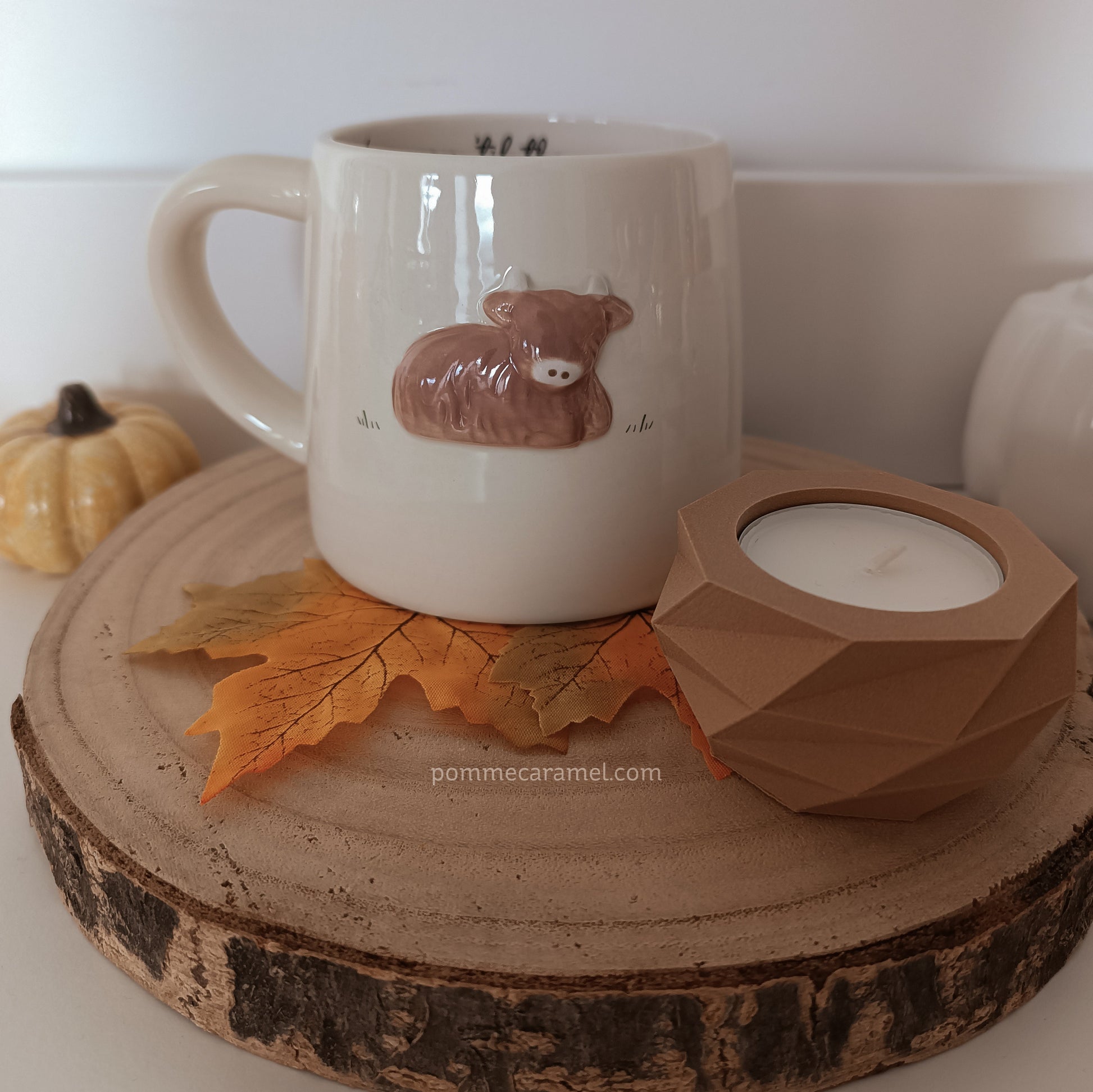 Mug Vache Highland et Bougeoir Effet Bois CGB Giftware