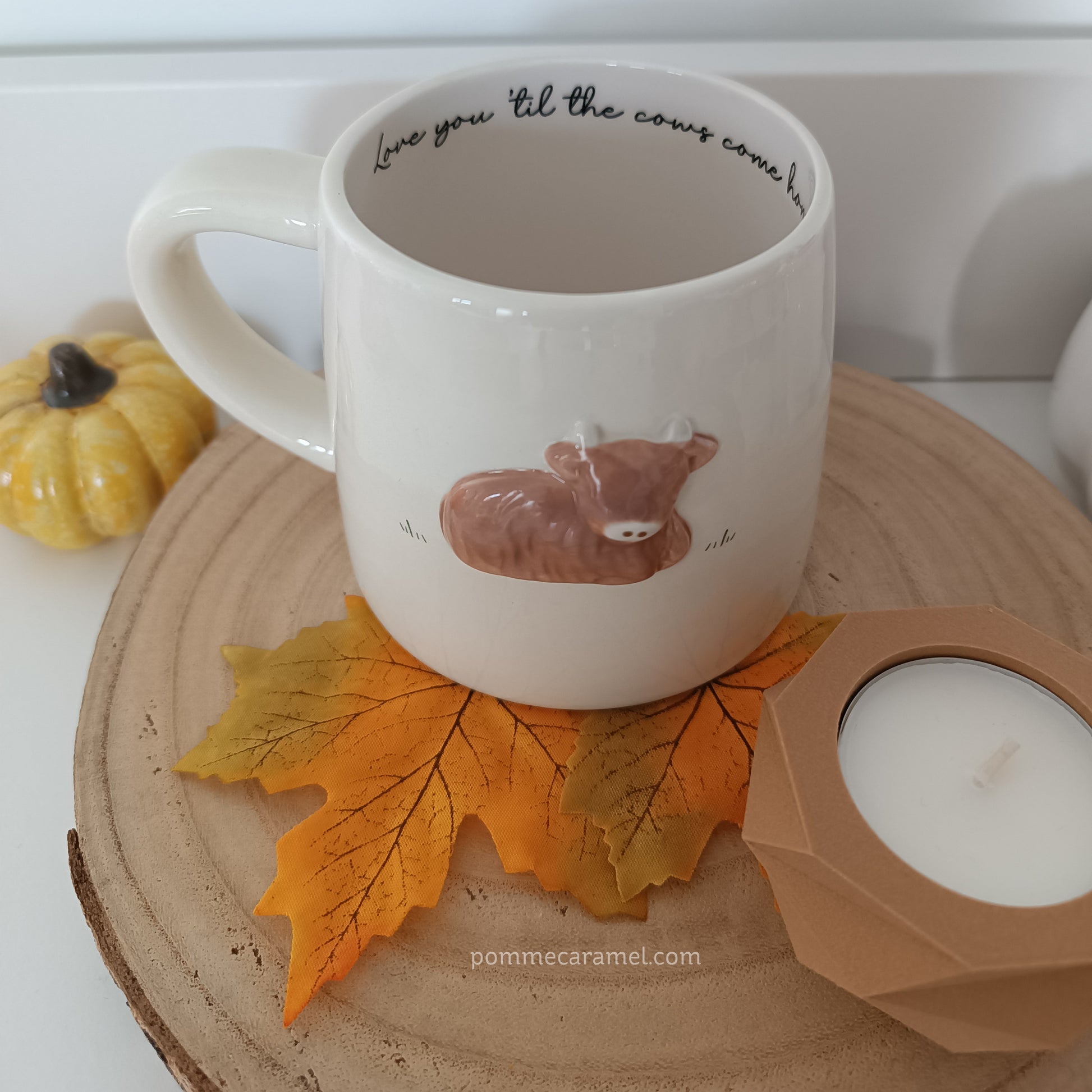 Mug Vache Highland et Bougeoir Effet Bois CGB Giftware