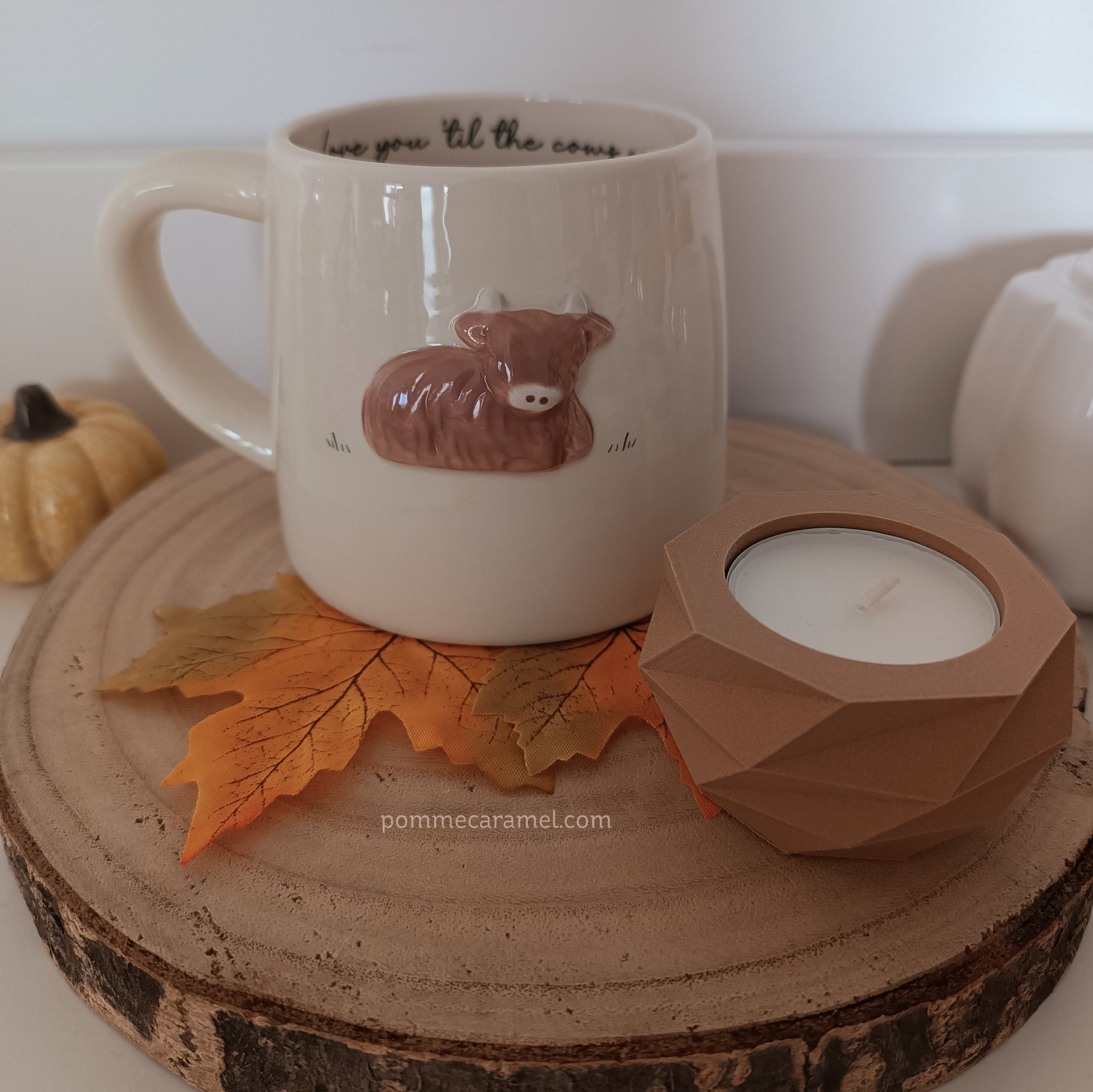 Mug Vache Highland et Bougeoir Effet Bois CGB Giftware