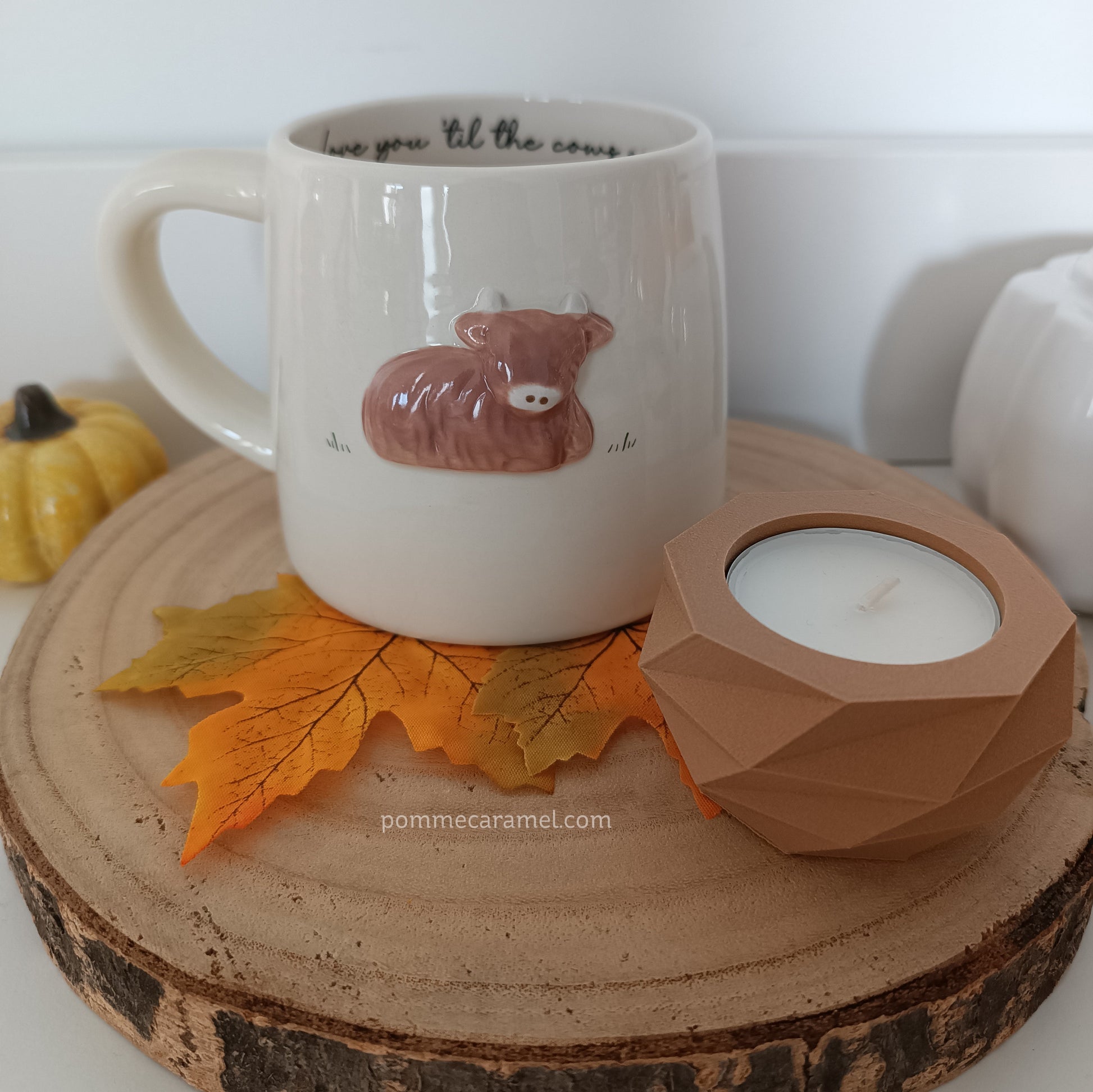 Mug Vache Highland et Bougeoir Effet Bois CGB Giftware