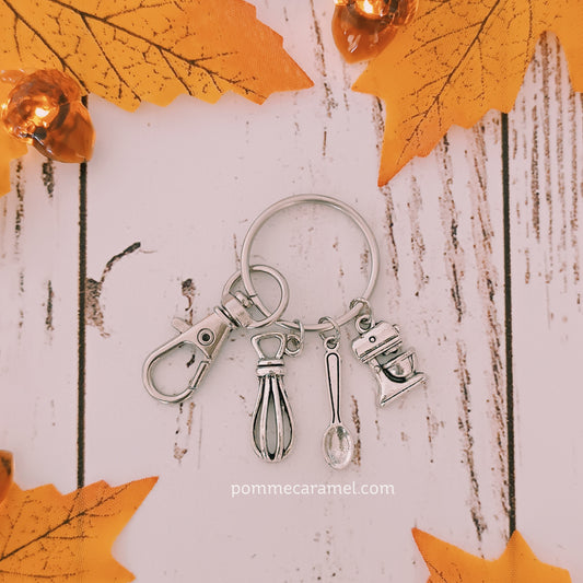 Porte-Clés Breloques - Argent Antique - Pâtisserie Pomme Caramel