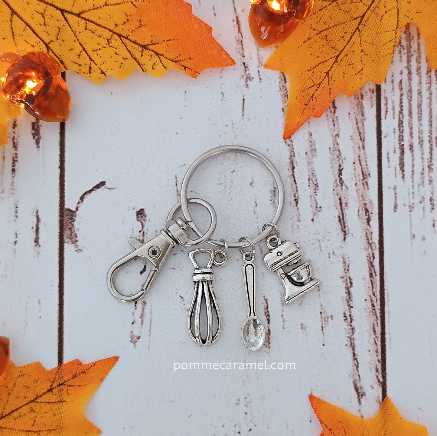 Porte-Clés Breloques - Argent Antique - Pâtisserie Pomme Caramel