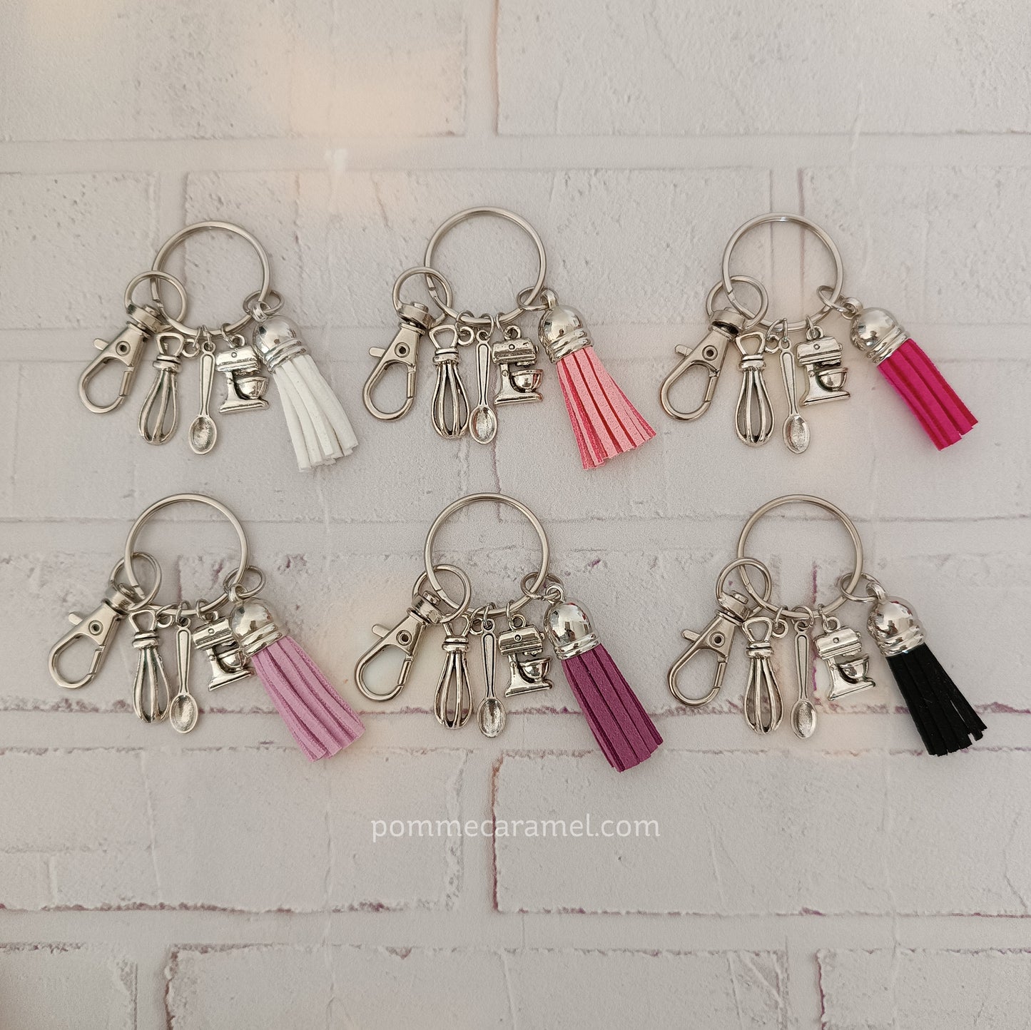 Porte Clés Breloques - Argent Antique - Pâtisserie Couleurs Halloween Pomme Caramel