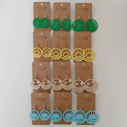 Boucles d'oreilles Monstera Vert Bambou Pomme Caramel