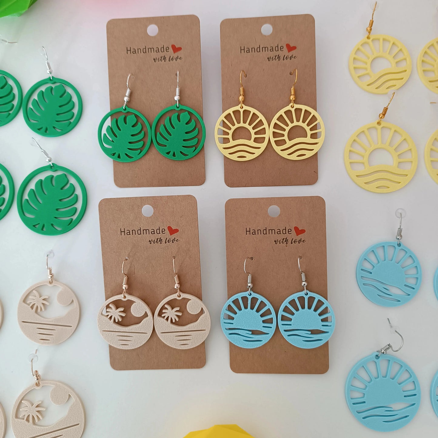 Boucles d'oreilles Monstera Vert Bambou Pomme Caramel