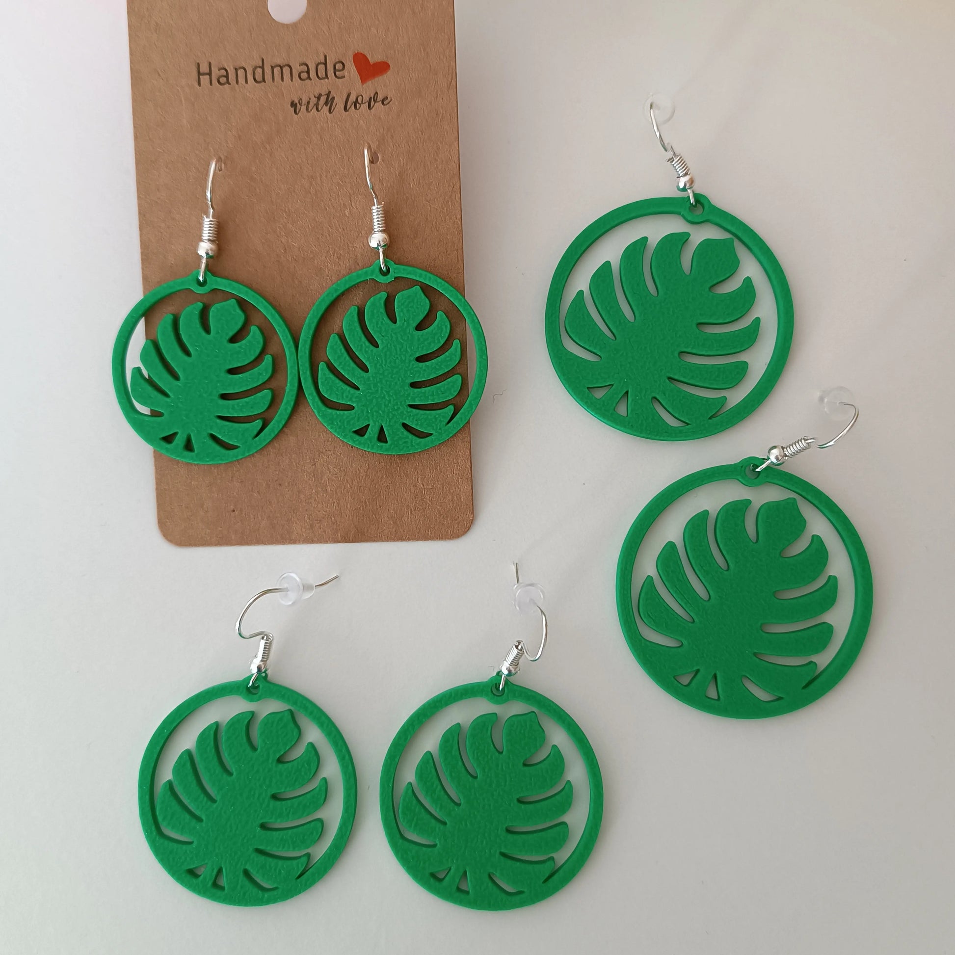 Boucles d'oreilles Monstera Vert Bambou Pomme Caramel