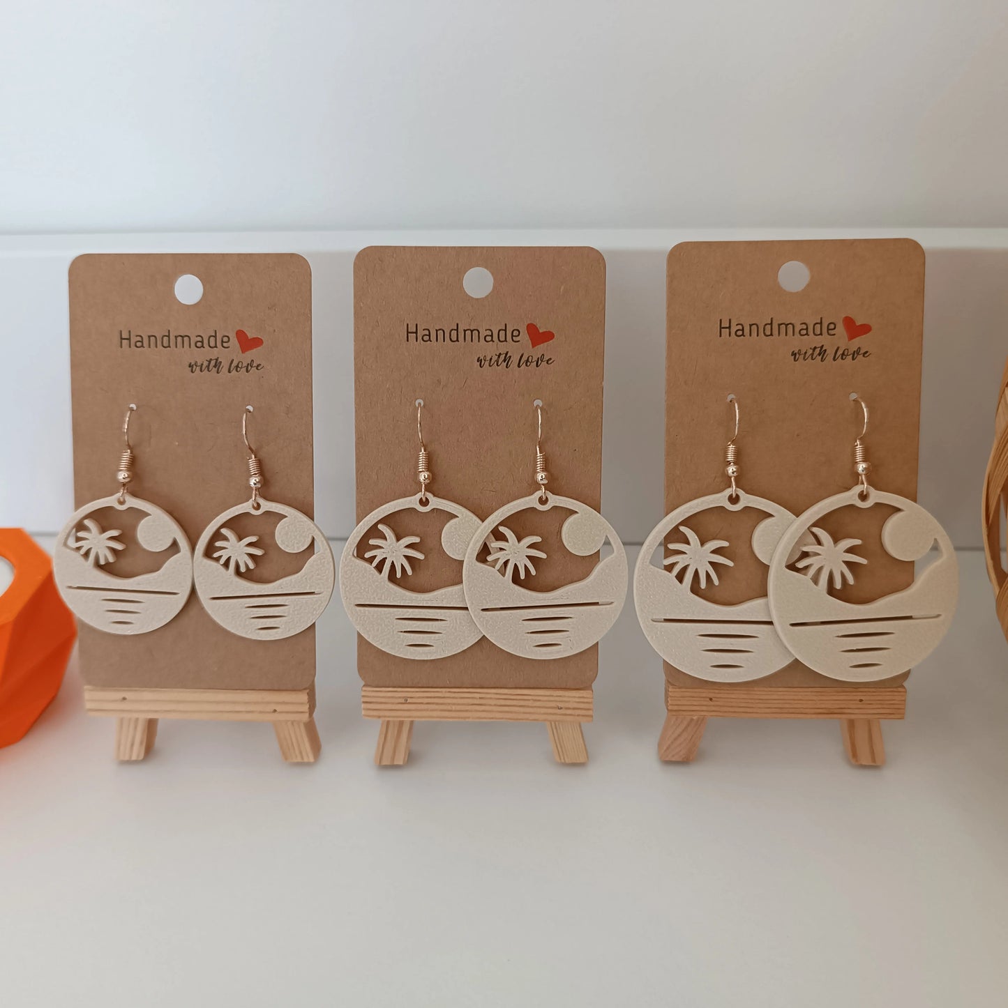 Boucles d'oreilles Palmier Beige Pantone Pomme Caramel