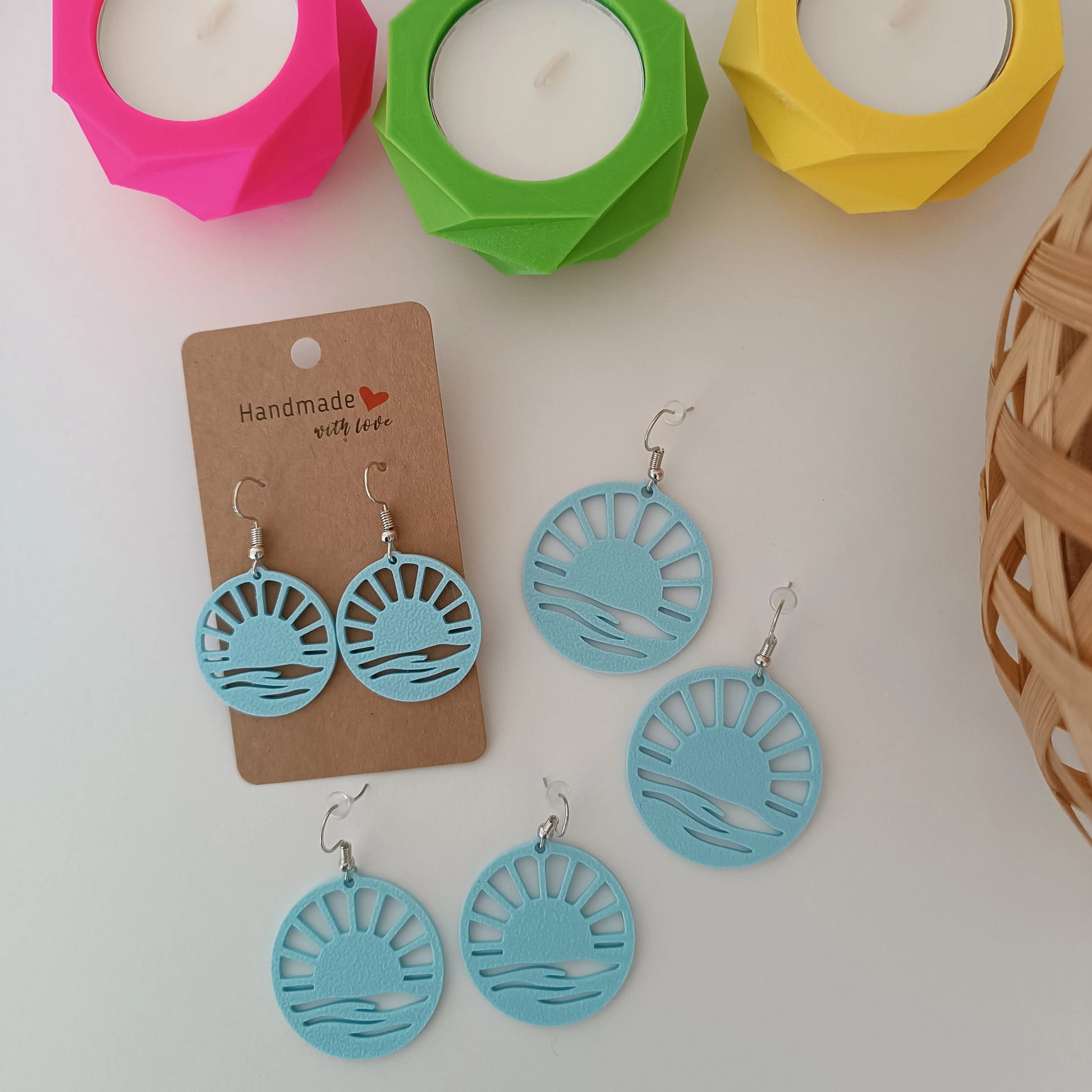Boucles d'oreilles Soleil Vague Bleu Matin Pomme Caramel