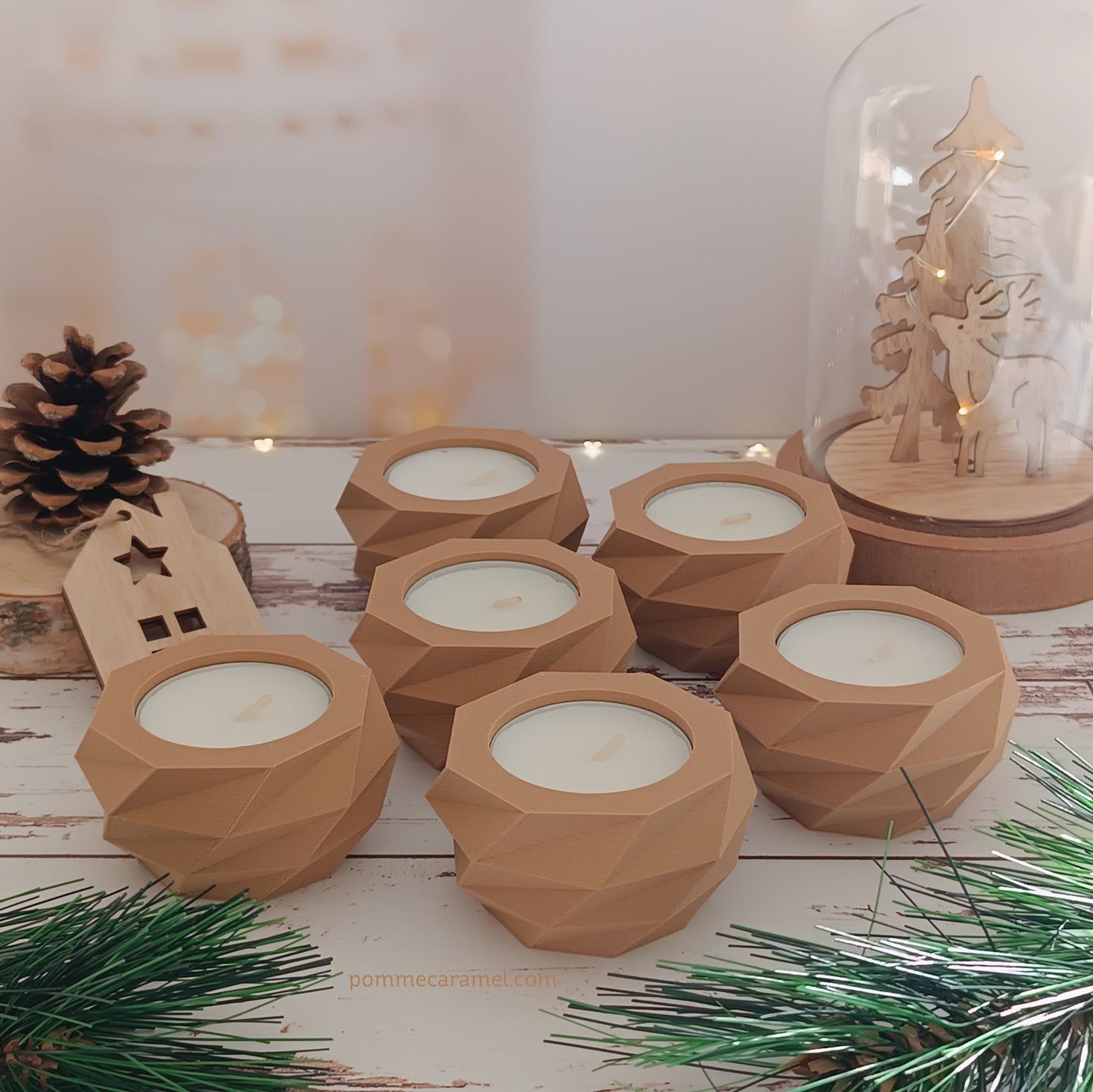 Bougeoir effet bois bougie parfum vanille Pomme Caramel