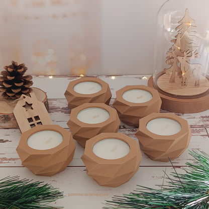 Bougeoir effet bois bougie parfum vanille Pomme Caramel