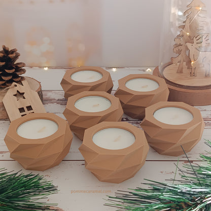 Bougeoir effet bois bougie parfum vanille Pomme Caramel