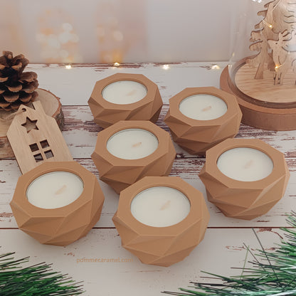 Bougeoir effet bois bougie parfum vanille Pomme Caramel