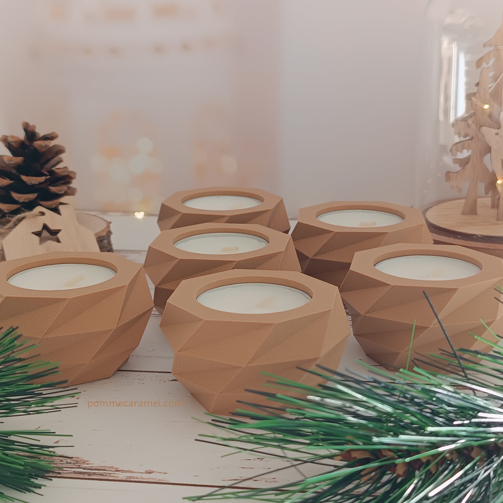 Bougeoir effet bois bougie parfum vanille Pomme Caramel