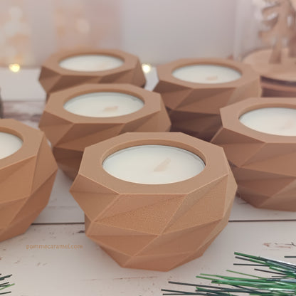 Bougeoir effet bois bougie parfum vanille Pomme Caramel