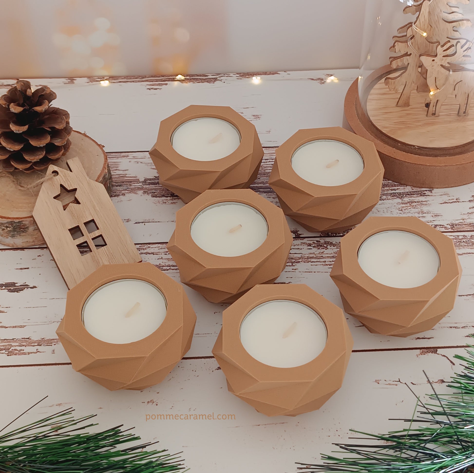 Bougeoir effet bois bougie parfum vanille Pomme Caramel