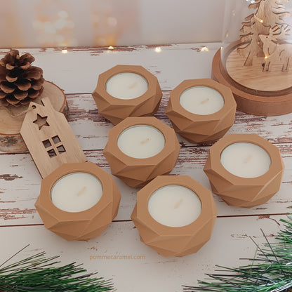 Bougeoir effet bois bougie parfum vanille Pomme Caramel