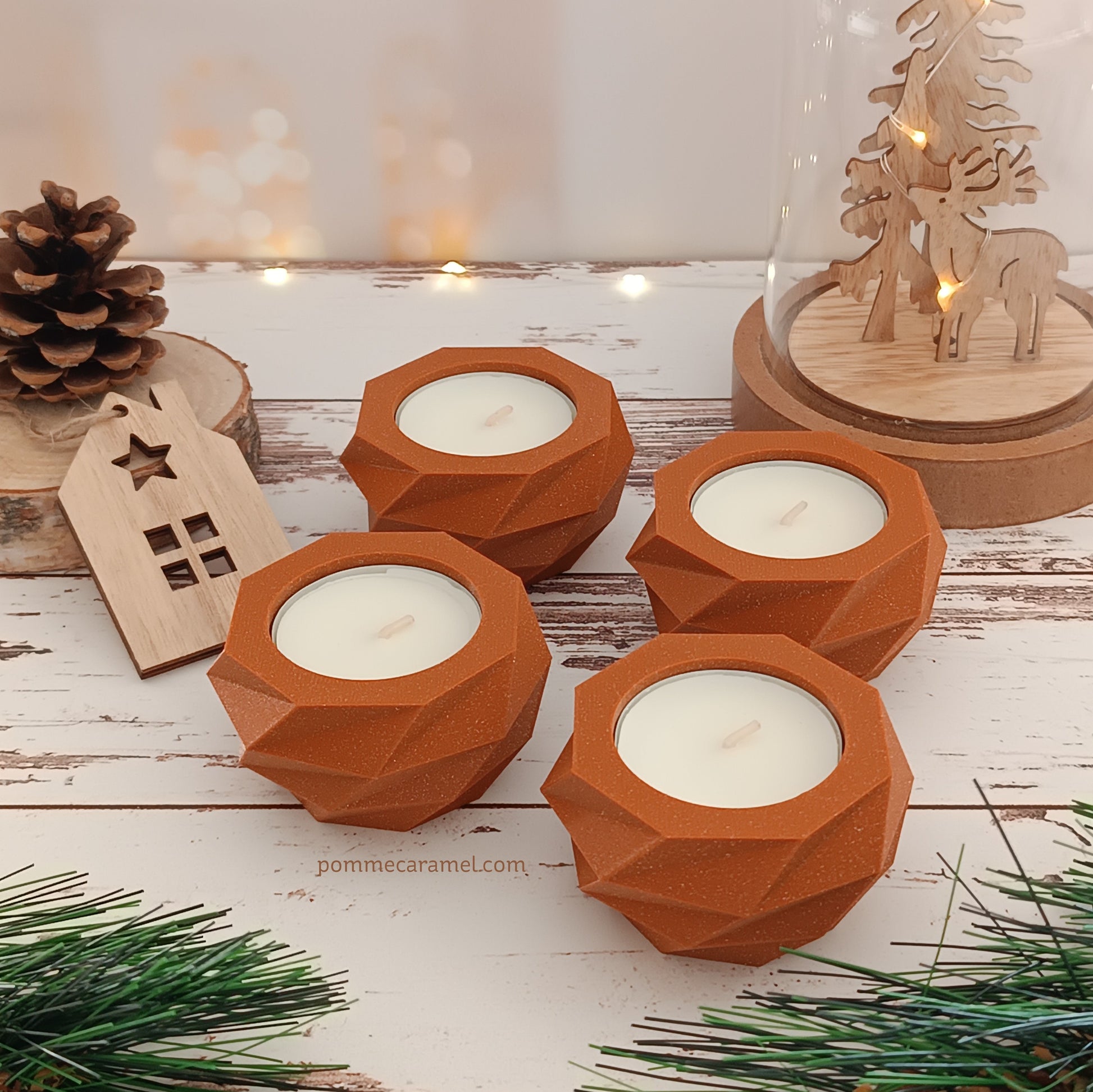 Bougeoir orange pailleté bougie parfum vanille Pomme Caramel