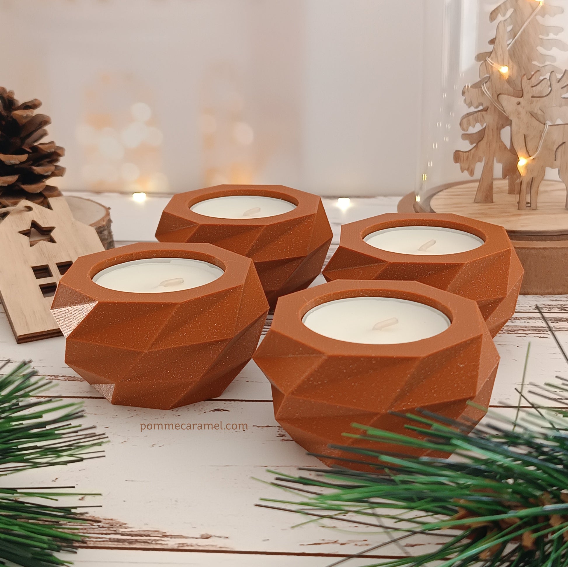 Bougeoir orange pailleté bougie parfum vanille Pomme Caramel
