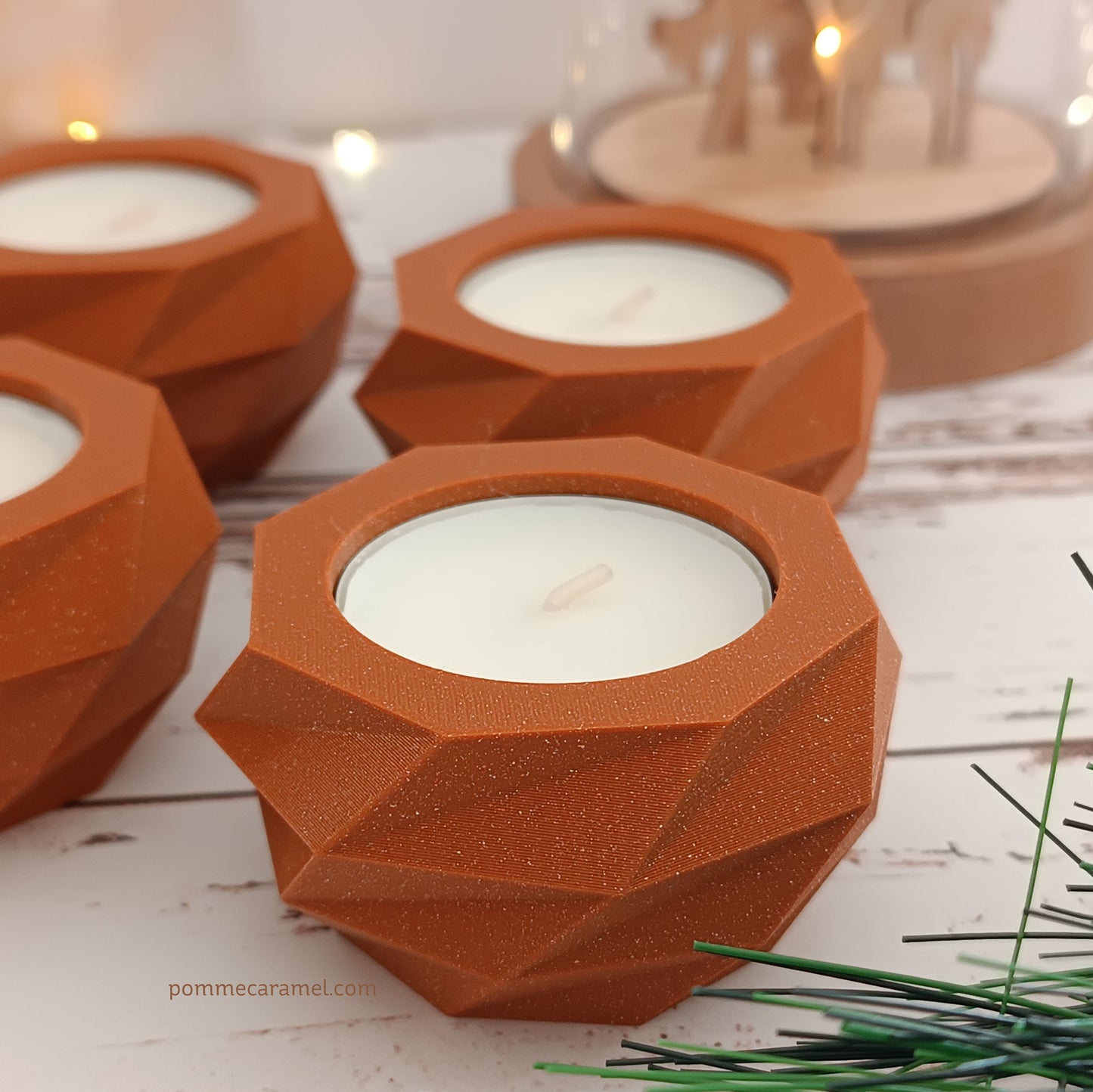 Bougeoir orange pailleté bougie parfum vanille Pomme Caramel