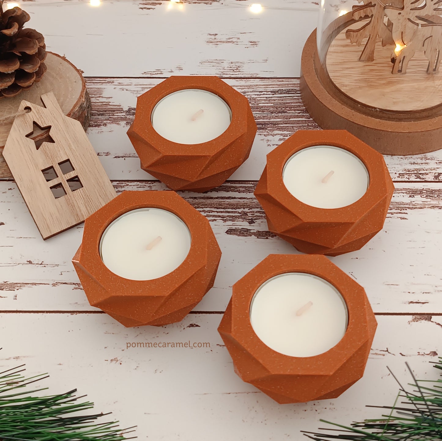 Bougeoir orange pailleté bougie parfum vanille Pomme Caramel