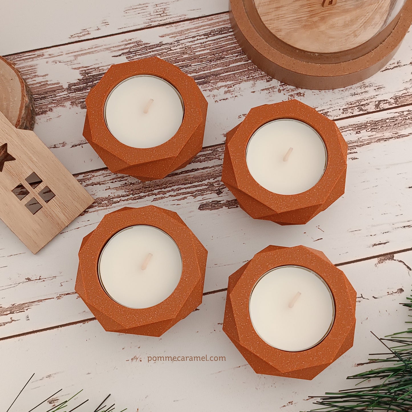 Bougeoir orange pailleté bougie parfum vanille Pomme Caramel