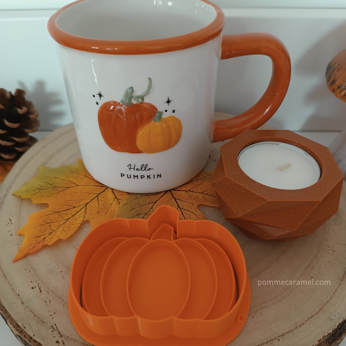 Mug citrouille Hello Pumpkin - Emporte-Pièce Tampon Citrouille Orange - Bougeoir Orange pailleté CGB Giftware