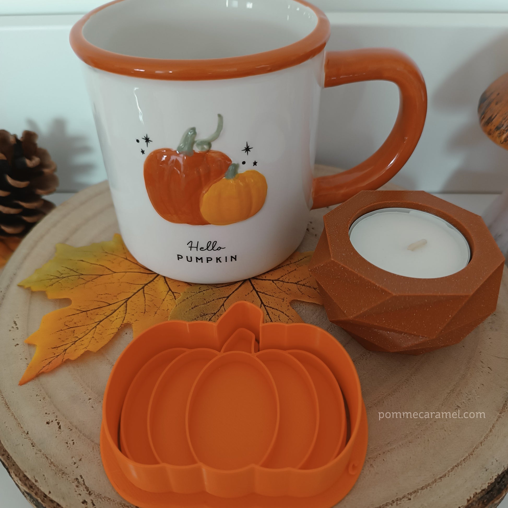Mug citrouille Hello Pumpkin - Emporte-Pièce Tampon Citrouille Orange - Bougeoir Orange pailleté CGB Giftware
