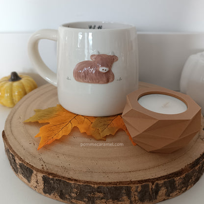 Mug Vache Highland et Bougeoir Effet Bois CGB Giftware