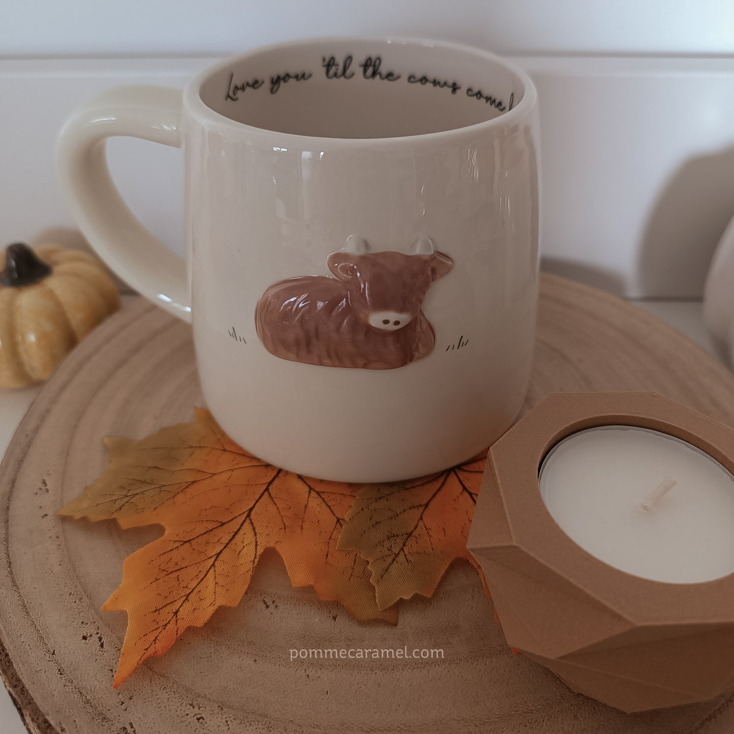 Mug Vache Highland et Bougeoir Effet Bois CGB Giftware