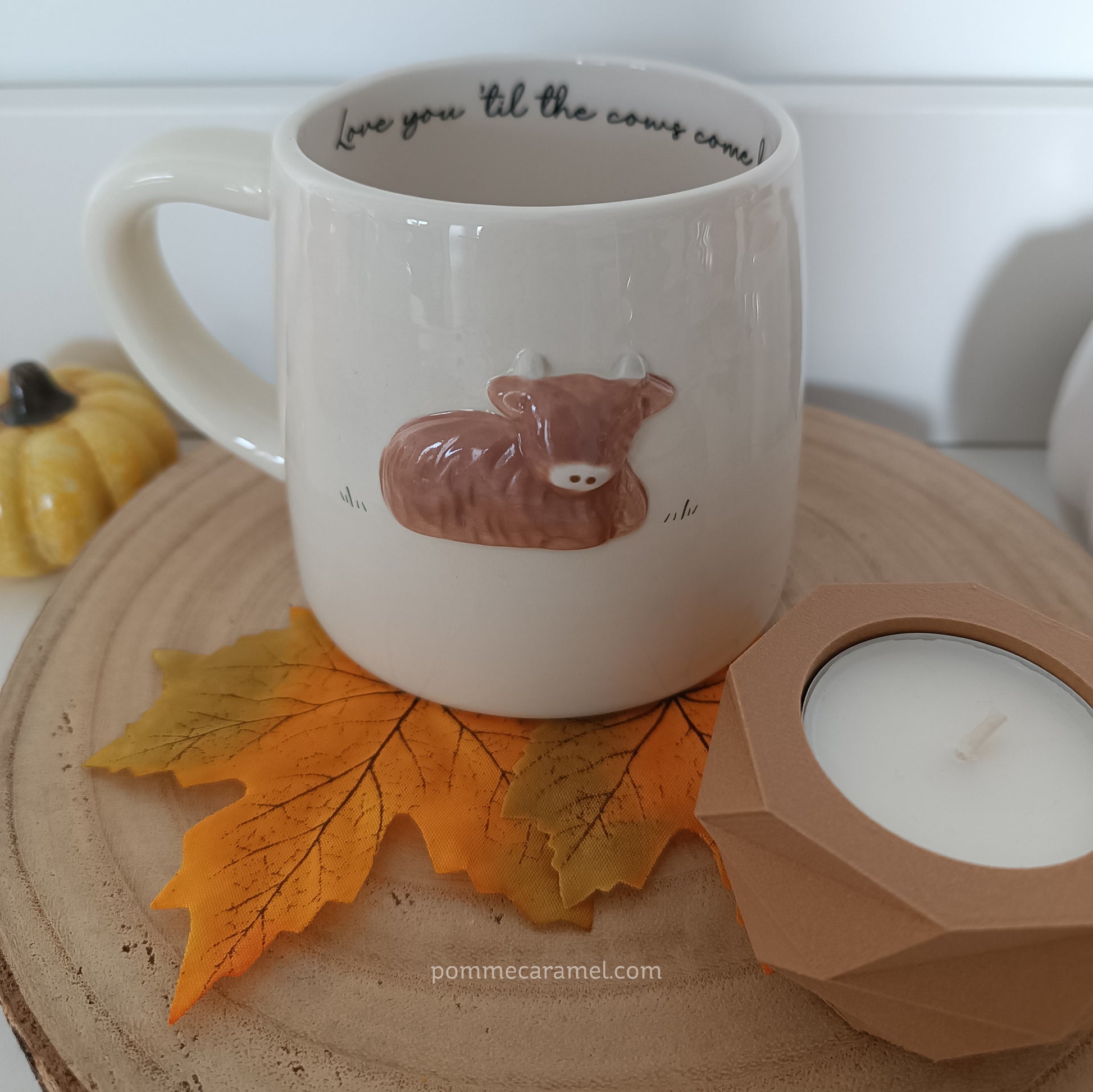 Mug Vache Highland et Bougeoir Effet Bois CGB Giftware