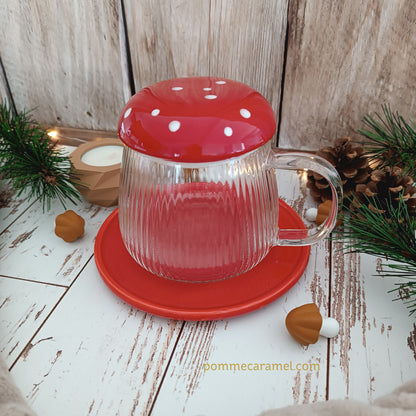 Tasse en Verre et Soucoupe Rouge Champignon Something Different Wholesale