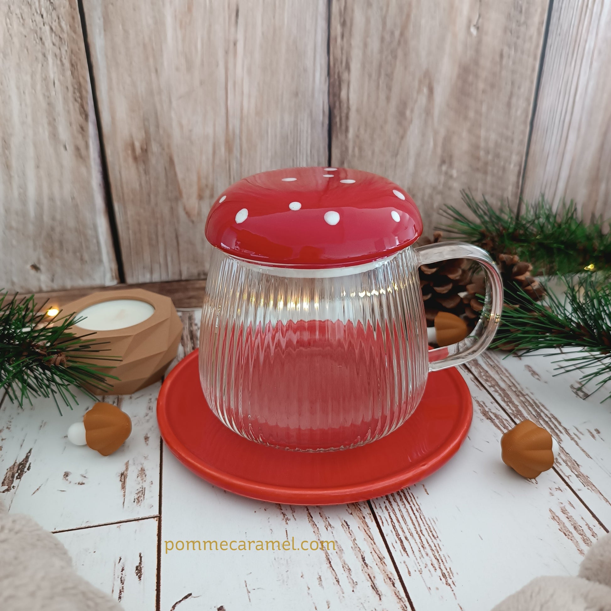 Tasse en Verre et Soucoupe Rouge Champignon Something Different Wholesale