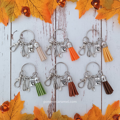 Porte Clés Breloques - Argent Antique - Pâtisserie Couleurs Automne Pomme Caramel