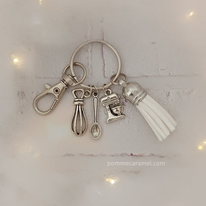 Porte Clés Breloques - Argent Antique - Pâtisserie Couleurs Halloween Pomme Caramel