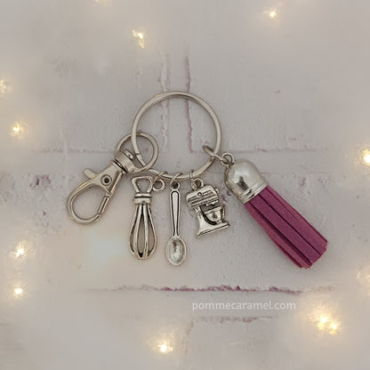 Porte Clés Breloques - Argent Antique - Pâtisserie Couleurs Halloween Pomme Caramel